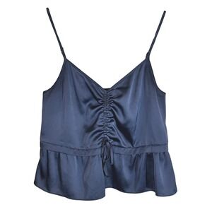 Abercrombie Fitch Satin Cami Top Navy Ruched Drawstring Peplum Small Babydoll
